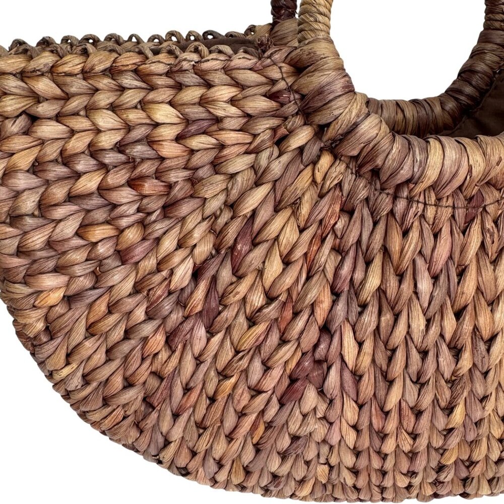 Xhilaration Handwoven Half-Moon Straw Bag Circular Handles Tropical Vacation - Picture 7 of 8